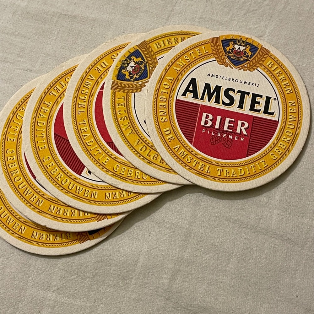 Amstel‎ Bier Pilsener Round Cardboard Beer Coasters Set of 6 Dutch Barware
